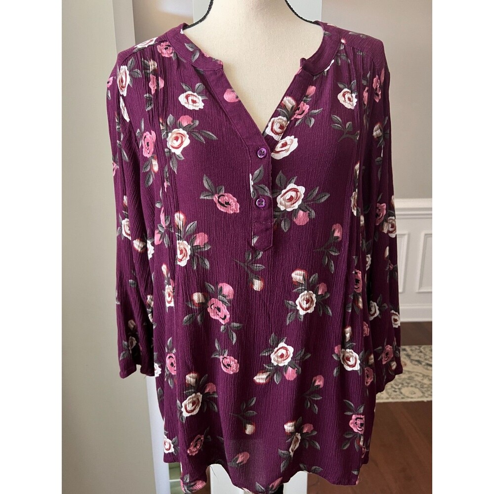 Monday Fun Kearney Blouse Sz 2X  Purple Floral Career Office Comfort STITCHFIX